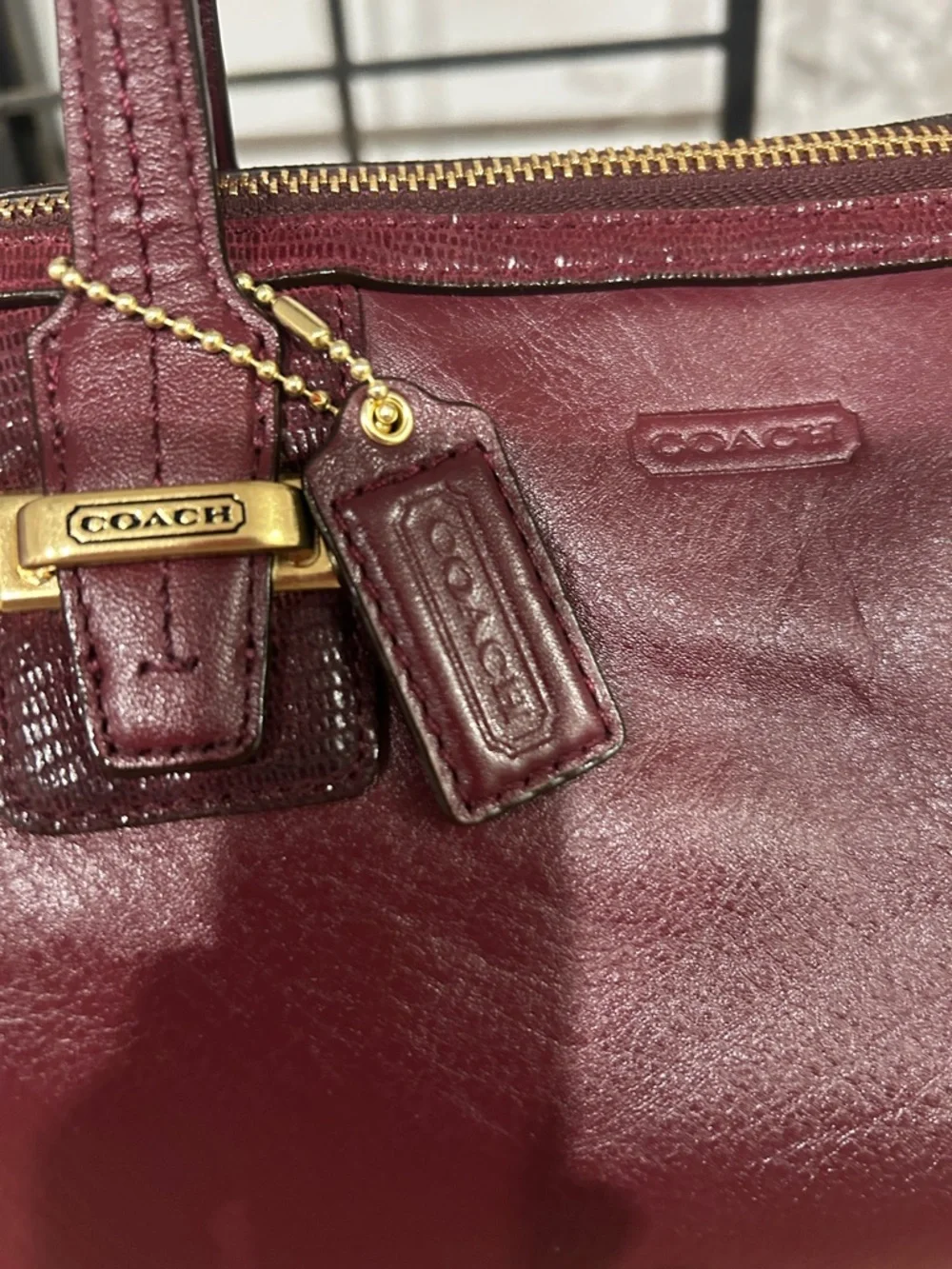 Coach Burgundy Leather Satchel with Gold Hardware - Picture 5 of 8